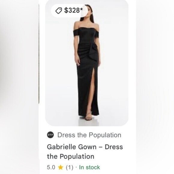 Dress the Population Dress Sz Small Gown Black Gabrielle Satin Off The Shoulder - Picture 2 of 12